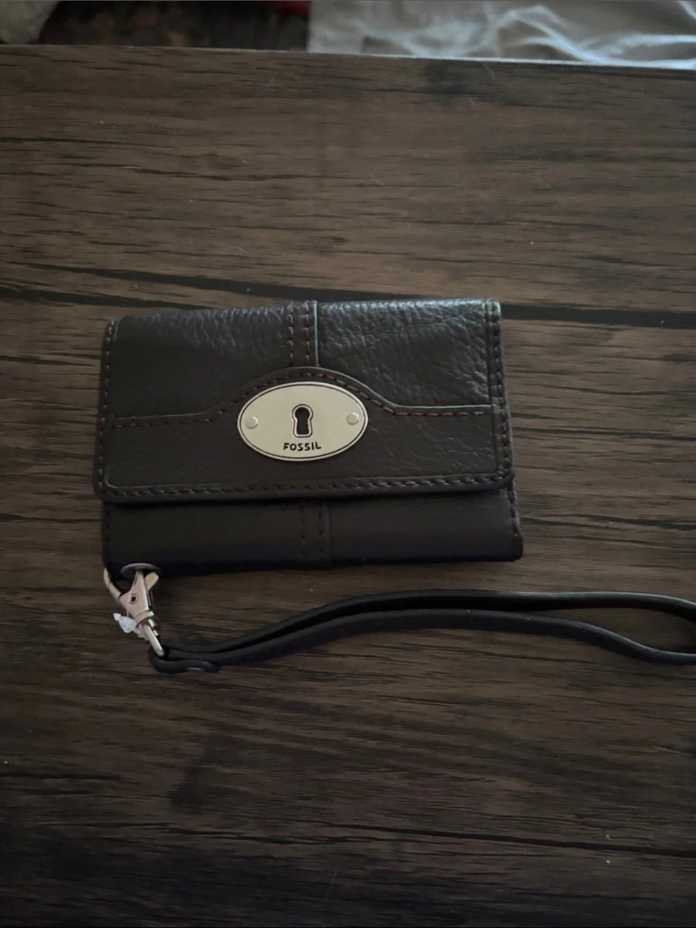 Fossil Black Leather Wristlet Wallet with Silver Hardware